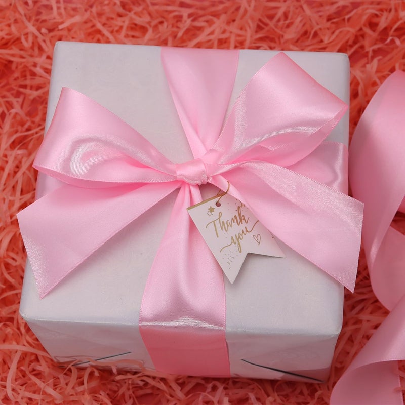 Riunbb Pink Solid Satin Ribbon 2 Inch 25 Yards Solid Polyester Fabric Ribbon for Gift Wrapping Wedding Christmas Baby Shower Birthday Party Decoration Handmade Immortal Flower Craft - Image 2